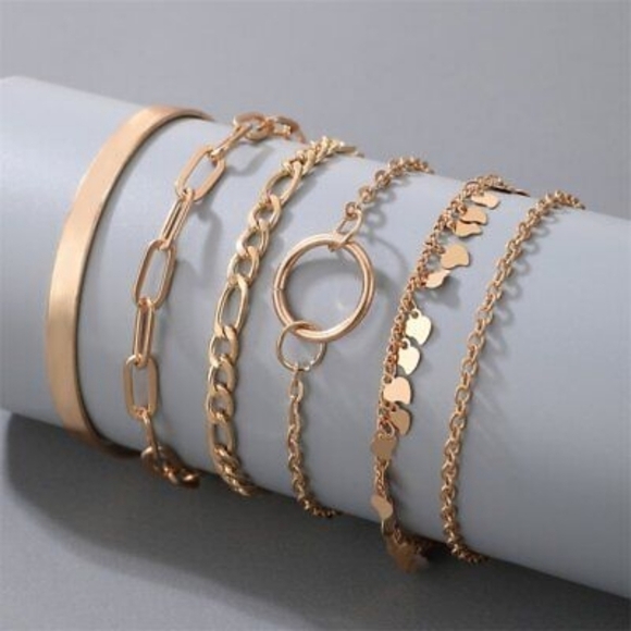 Fashion 6pcs Bracelet Set Women Gold Plated Chain Cuff Bangle Gifts New - Picture 2 of 8